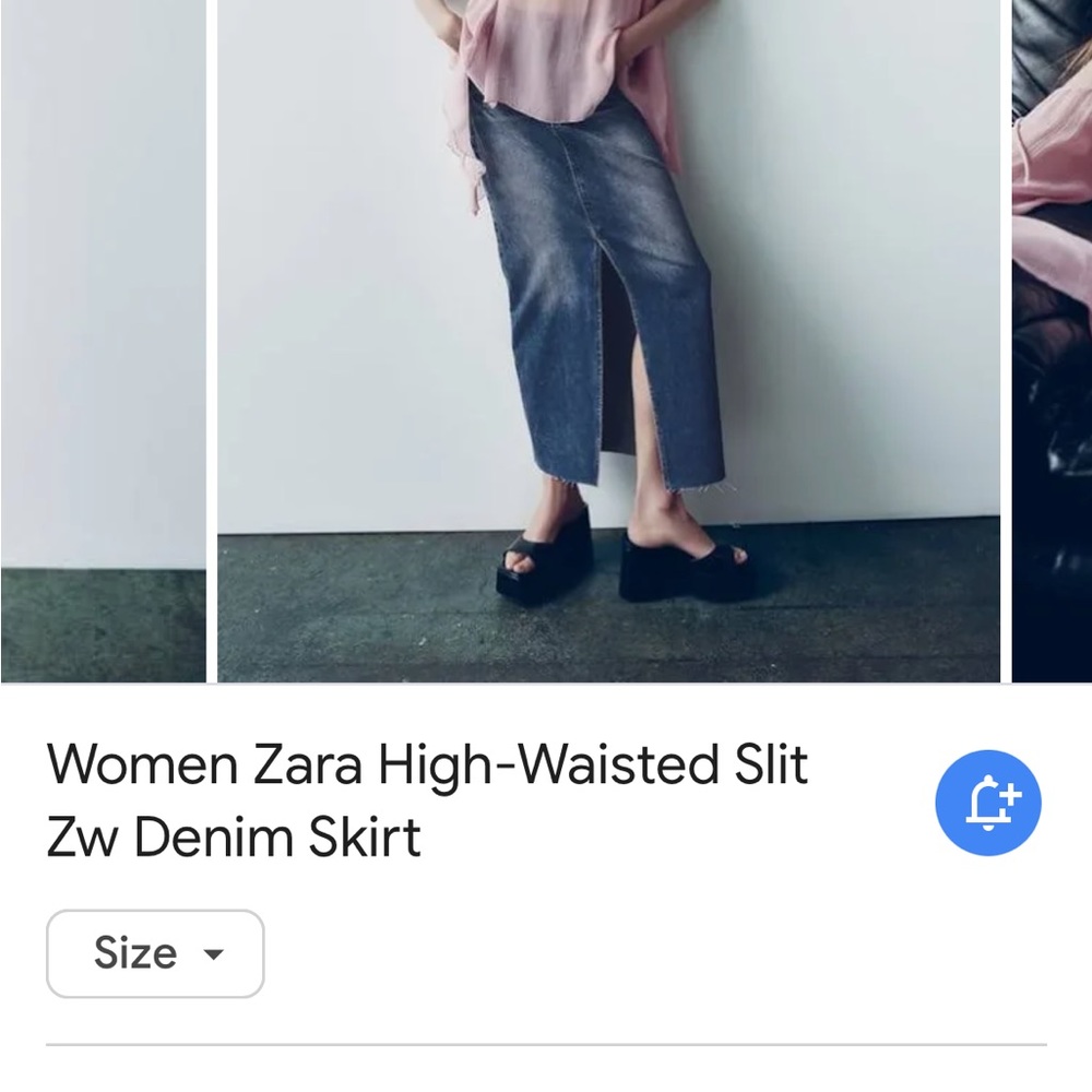 ZARA high waist 5 pocket jean skirt, midi-long, raw edge slit sz 28 sz M - Picture 2 of 8